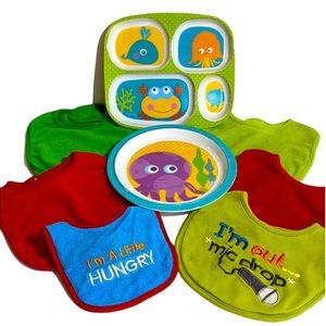 Baby Toddler Kids Bibs Bowl Divided Dish Bundle